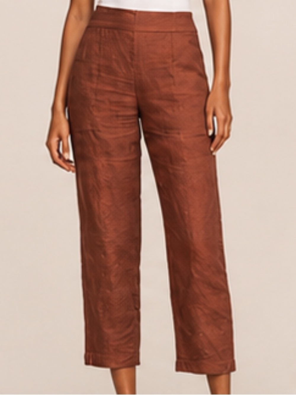 Eileen Fisher Organic Linen Mid Rise Tapered Crop Pants Size M